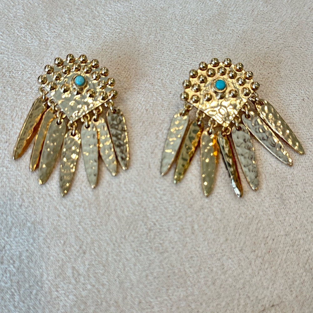 Baubelbar gold tone earrings with turquoise stone